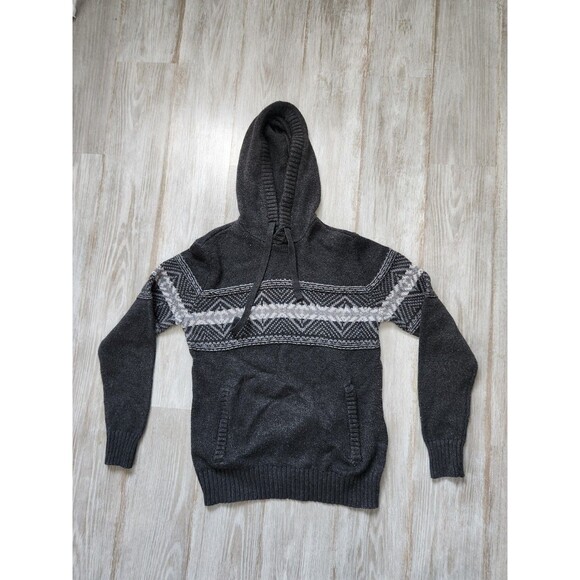 American Eagle Midweight Knit Sweater Hoodie Gray Stripe Pocket Mens Sz S EUC - Picture 2 of 8